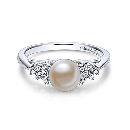 14K Classic Cultured Pearl Diamond Accented Stackable Ring