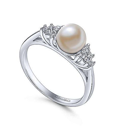 14K Classic Cultured Pearl Diamond Accented Stackable Ring