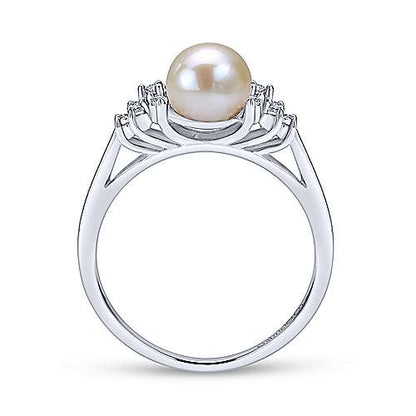 14K Classic Cultured Pearl Diamond Accented Stackable Ring