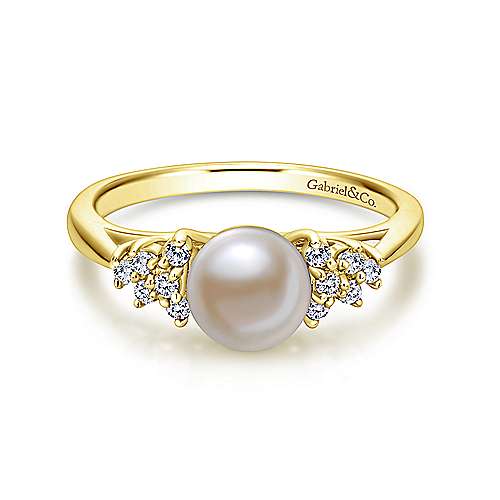 14K Classic Cultured Pearl Diamond Accented Stackable Ring