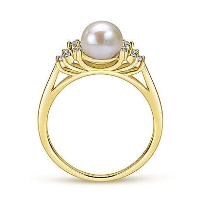 14K Classic Cultured Pearl Diamond Accented Stackable Ring