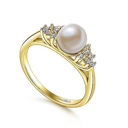14K Classic Cultured Pearl Diamond Accented Stackable Ring