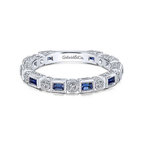14K Sapphire Baguette and Round Diamond Eternity Ring