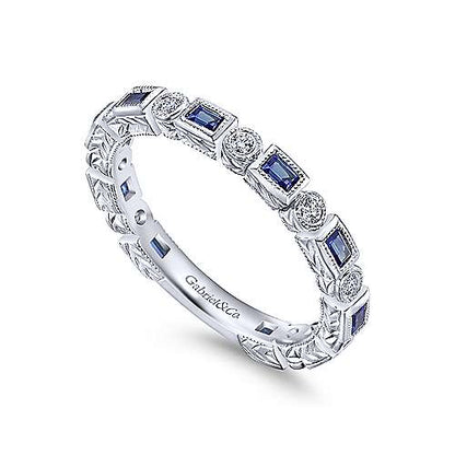 14K Sapphire Baguette and Round Diamond Eternity Ring