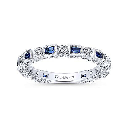 14K Sapphire Baguette and Round Diamond Eternity Ring
