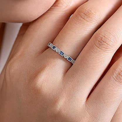 14K Sapphire Baguette and Round Diamond Eternity Ring