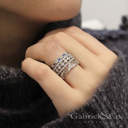 14K Sapphire Baguette and Round Diamond Eternity Ring