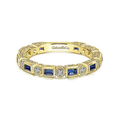 14K Sapphire Baguette and Round Diamond Eternity Ring