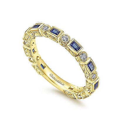 14K Sapphire Baguette and Round Diamond Eternity Ring