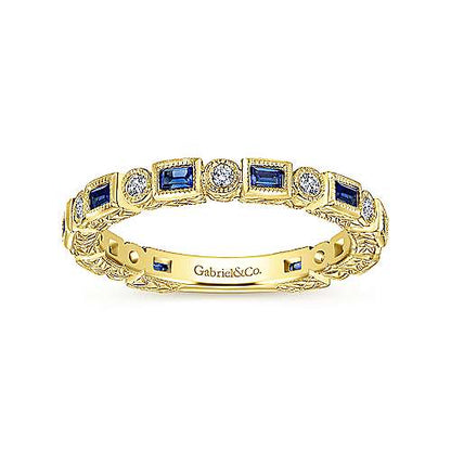 14K Sapphire Baguette and Round Diamond Eternity Ring