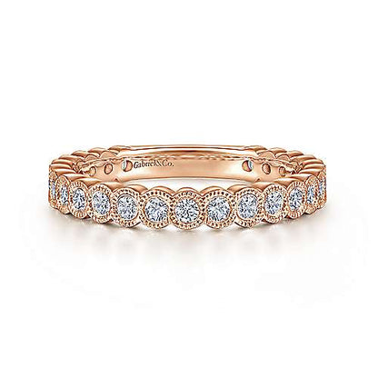 14K Diamond Ring with Millgrain Bezel