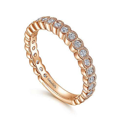 14K Diamond Ring with Millgrain Bezel