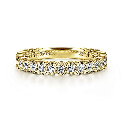 14K Diamond Ring with Millgrain Bezel