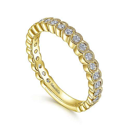 14K Diamond Ring with Millgrain Bezel