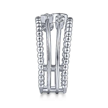 14K Swiss Blue Topaz and Diamond Multi Row Ring