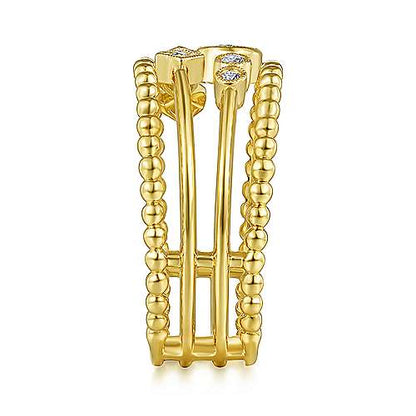 14K Swiss Blue Topaz and Diamond Multi Row Ring
