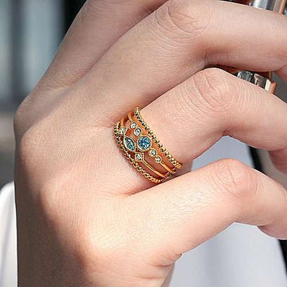 14K Swiss Blue Topaz and Diamond Multi Row Ring