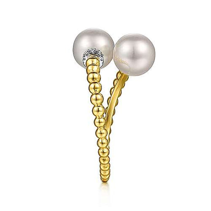 14K White-Yellow Gold Diamond and Pearl Bujukan Bypass Ring