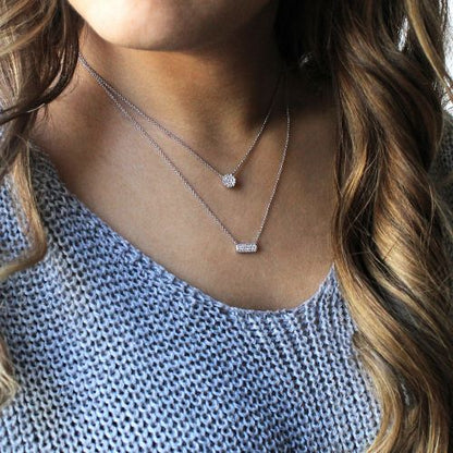 14K Rectangular Diamond Pendant Necklace