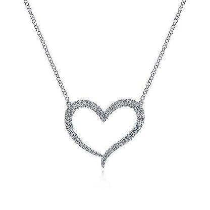 14K Open Heart Diamond Pendant Necklace