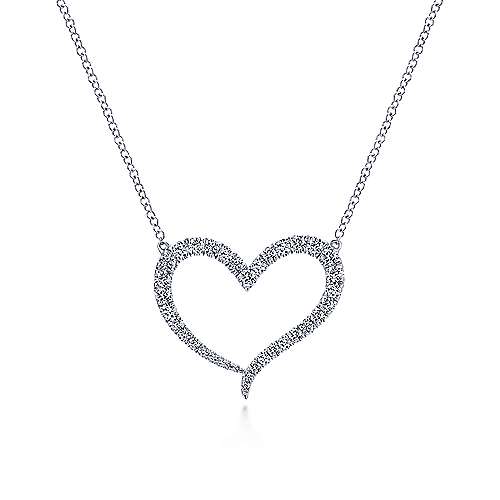 14K Open Heart Diamond Pendant Necklace