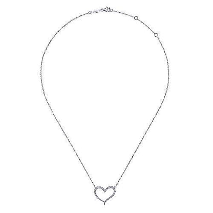 14K Open Heart Diamond Pendant Necklace
