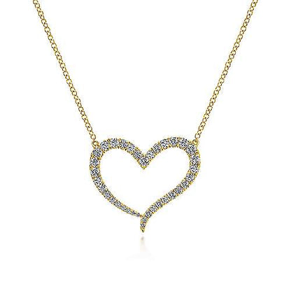 14K Open Heart Diamond Pendant Necklace