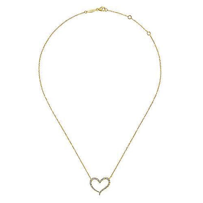 14K Open Heart Diamond Pendant Necklace