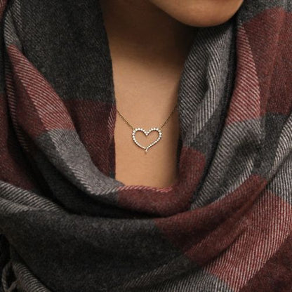 14K Open Heart Diamond Pendant Necklace