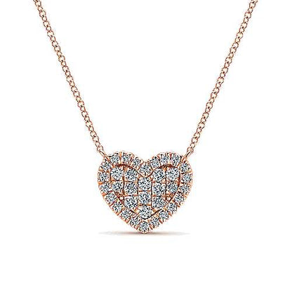14K Rose Gold Diamond Heart Pendant Necklace