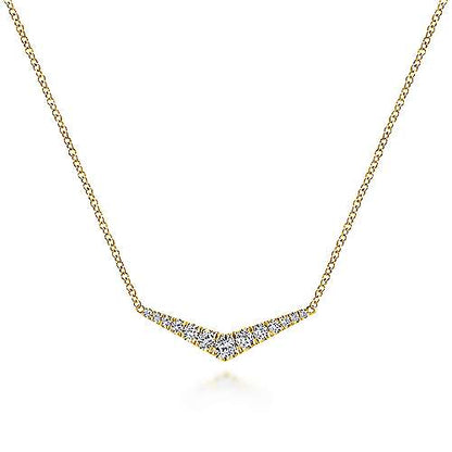 14K Curved Diamond Bar Necklace