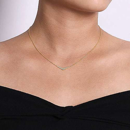 14K Curved Diamond Bar Necklace