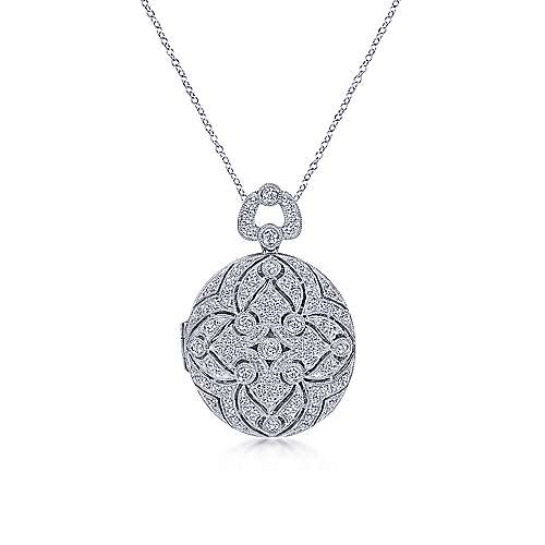 24" Vintage Inspired 14K Round Filigree Diamond Locket Necklace