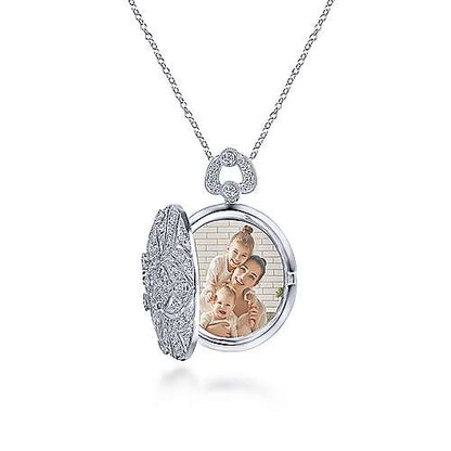 24" Vintage Inspired 14K Round Filigree Diamond Locket Necklace