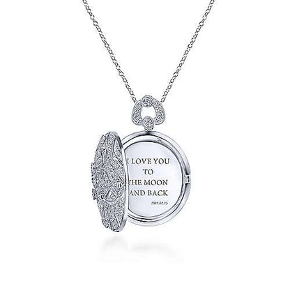 24" Vintage Inspired 14K Round Filigree Diamond Locket Necklace
