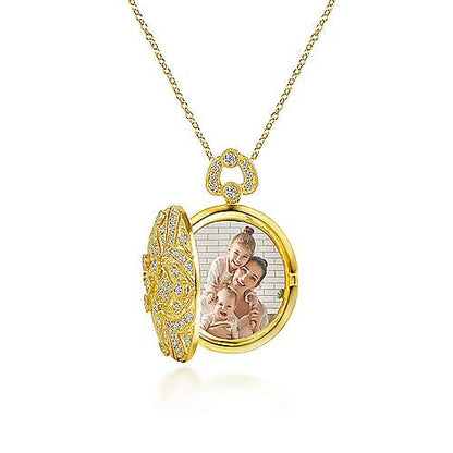 24" Vintage Inspired 14K Round Filigree Diamond Locket Necklace