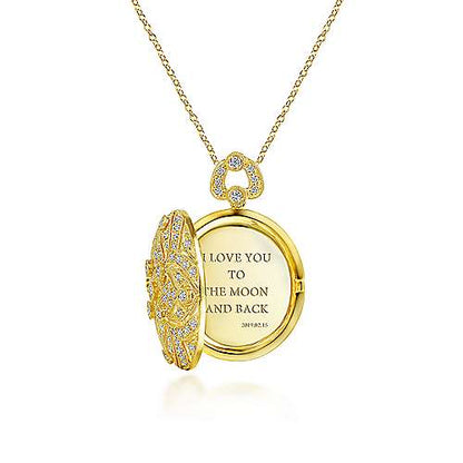24" Vintage Inspired 14K Round Filigree Diamond Locket Necklace