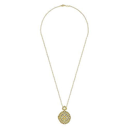 24" Vintage Inspired 14K Round Filigree Diamond Locket Necklace