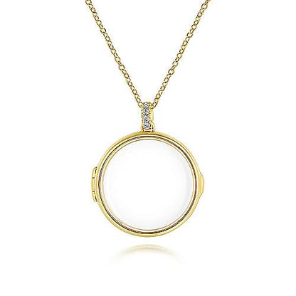 25" 14K Yellow Gold Round Glass Front Locket Necklace