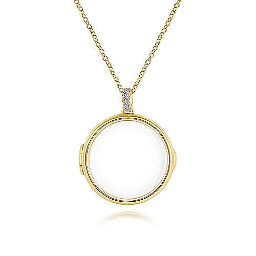 25" 14K Yellow Gold Round Glass Front Locket Necklace