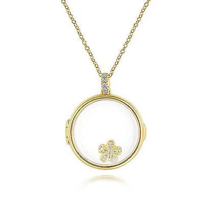 25" 14K Yellow Gold Round Glass Front Locket Necklace