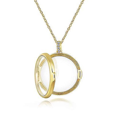 25" 14K Yellow Gold Round Glass Front Locket Necklace
