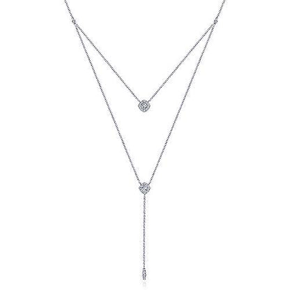 18" 14K White Gold Layered Diamond Cluster Y Necklace
