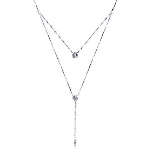 18" 14K White Gold Layered Diamond Cluster Y Necklace