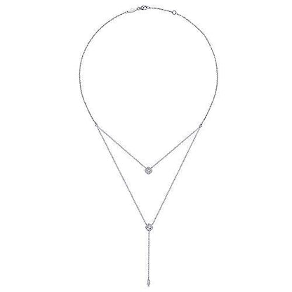 18" 14K White Gold Layered Diamond Cluster Y Necklace