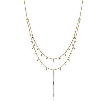 14K Yellow Gold Layered Diamond Drop Stations Y Necklace
