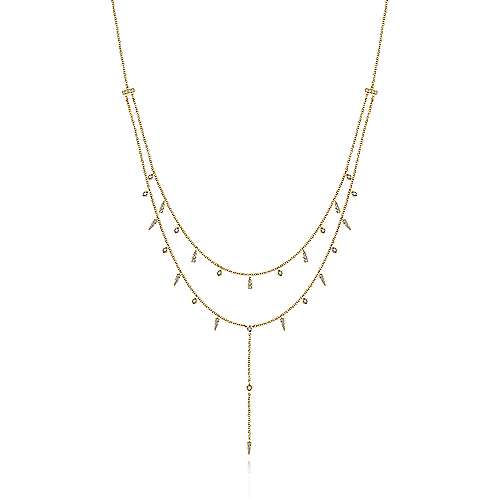 14K Yellow Gold Layered Diamond Drop Stations Y Necklace