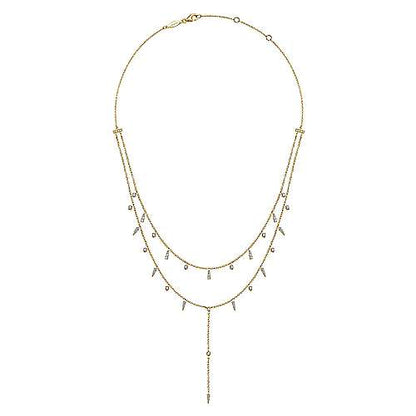 14K Yellow Gold Layered Diamond Drop Stations Y Necklace