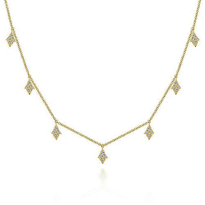 14K White Gold Diamond Choker Necklace with Diamond Kite Drops