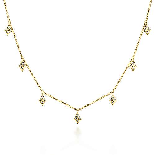 14K White Gold Diamond Choker Necklace with Diamond Kite Drops
